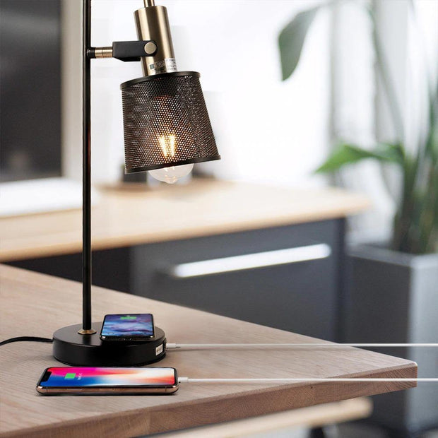 Lampe de bureau rétro avec chargeur induction et port USB | Nyx
