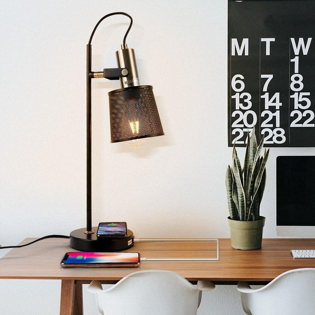 Lampe de bureau rétro avec chargeur induction et port USB | Nyx